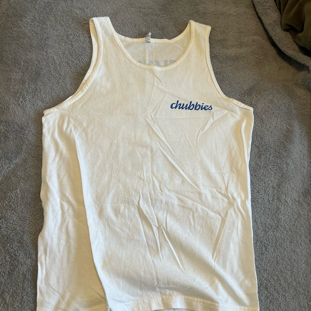 chubbies White Tank Top with Blue Script Logo - Kids
